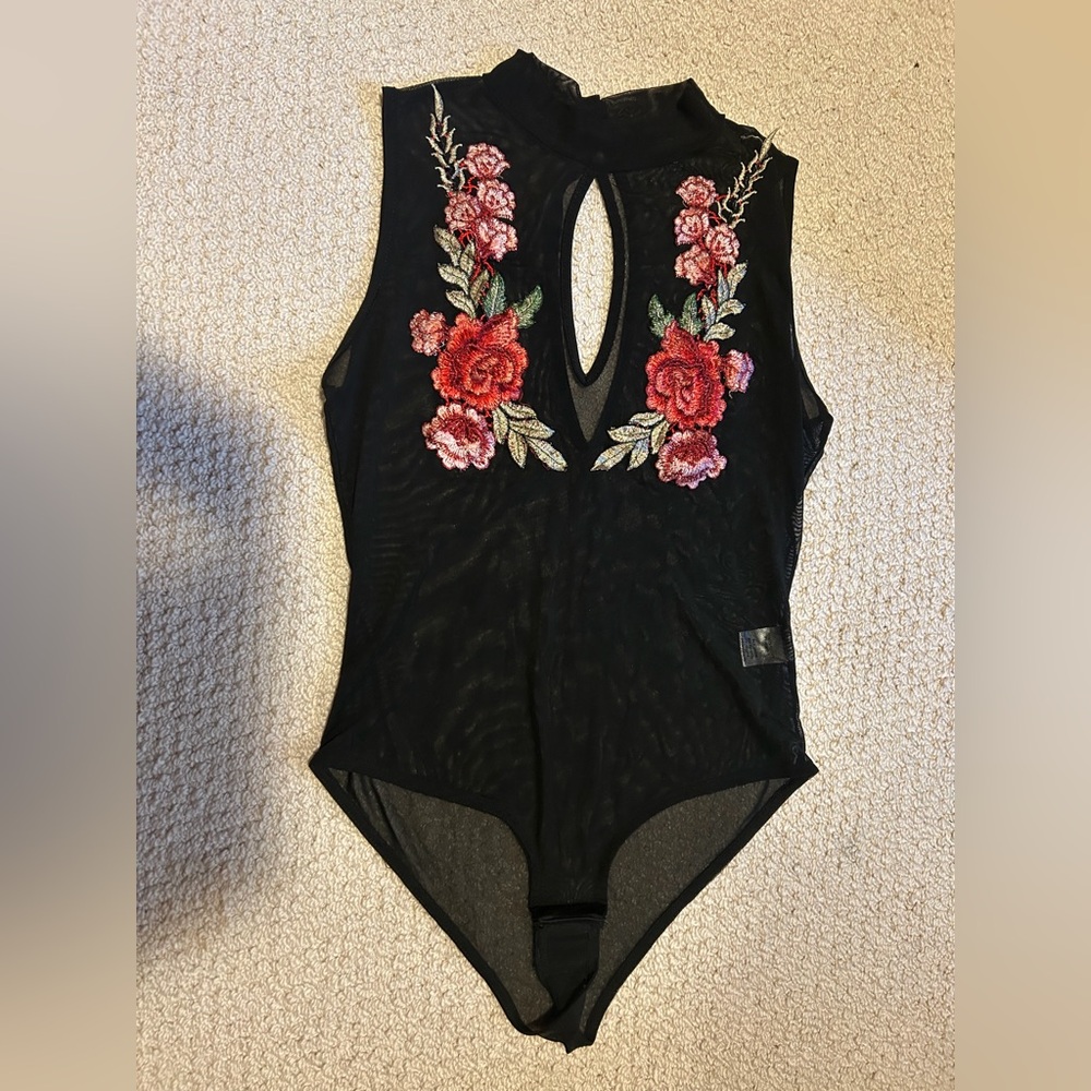 Black Floral Mesh Kids One-Piece Bodysuit